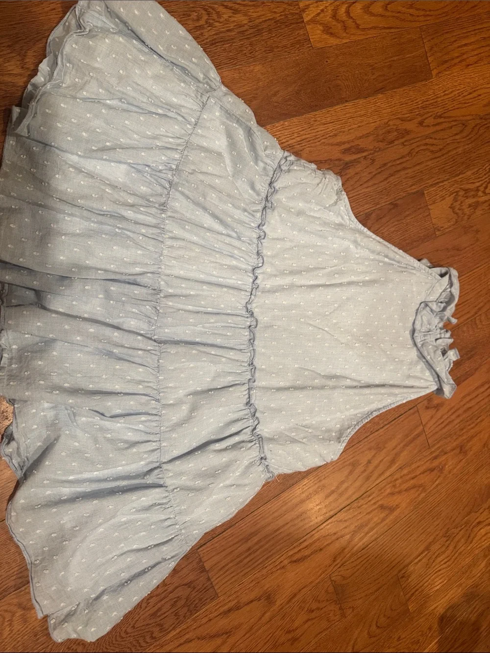 crown & ivy Pale Blue Ruffled Tiered Swiss Dot Sleeveless Top - Picture 5 of 5